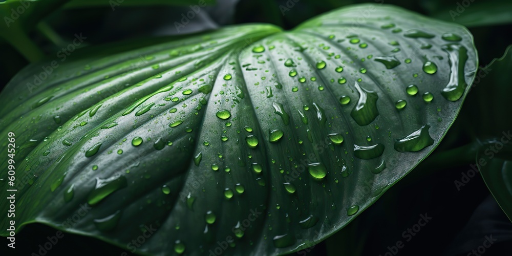 Obraz premium AI Generated. AI Generative. Beautiful wild nature outdoor green leaf with water drap. Aesthetics explore vibe. Graphic Art