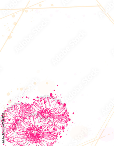 Card invitation template with daisy pink flowers vector watercolor