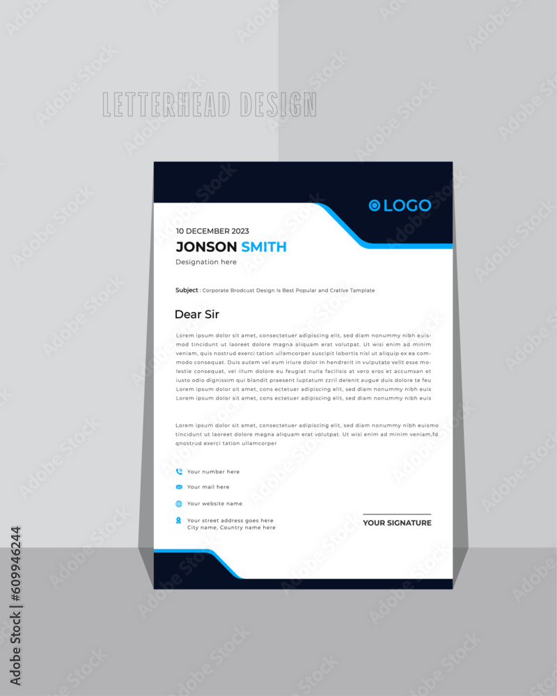 Clean and professional corporate company business letterhead template design. 