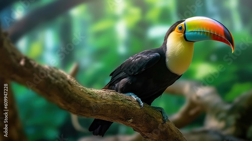 Toucan sitting on the branch in the forest. Generative Ai