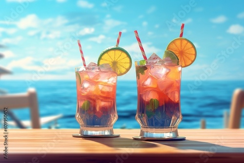 Cocktails by the Sea Summer Beach Mood, Generative Ai