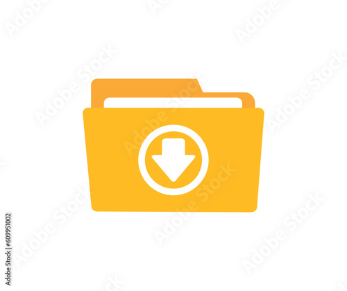 Folder flat icon sign, download folder. Folder with documents. Flat open folder icon set for paper design. Document icon sign with arrow down vector design and illustration.
