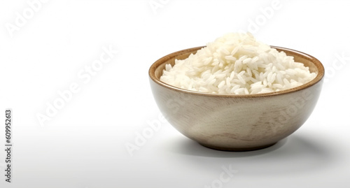 A plate of hot delicious cooked rice, ready to eat, copy space