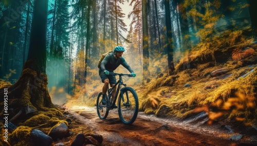 Extreme bike rider on a road in a forest © Photo And Art Panda