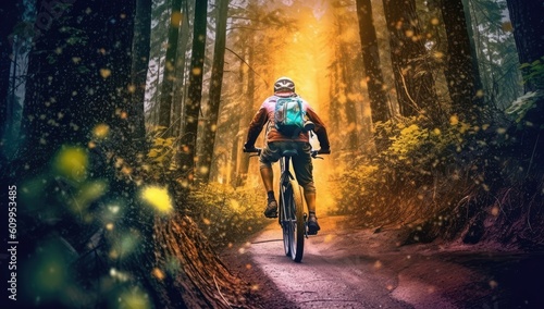 Extreme bike rider on a road in a forest © Photo And Art Panda