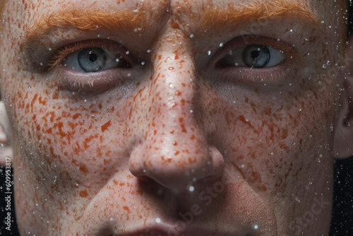 A hypnotic macrocosm of glistening sweat and intricate freckles.. AI generation