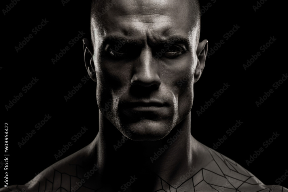 angular jaw sharply defined lines framing an intimidating face.. AI generation angular jaw sharply defined lines framing an intimidating face.. AI generation