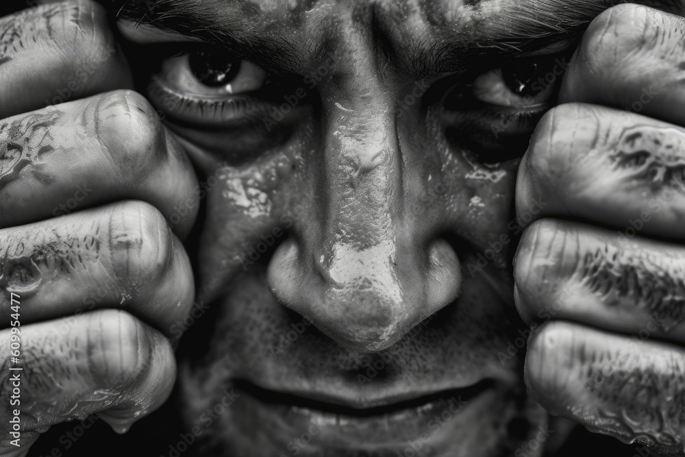 Grit and determination in the clenched jaw an unyielding stare that refuses to bow to fear.. AI generation Grit and determination in the clenched jaw an unyielding stare that refuses to bow to fear.. AI generation