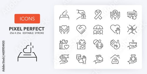 charity and donations line icons 256 x 256