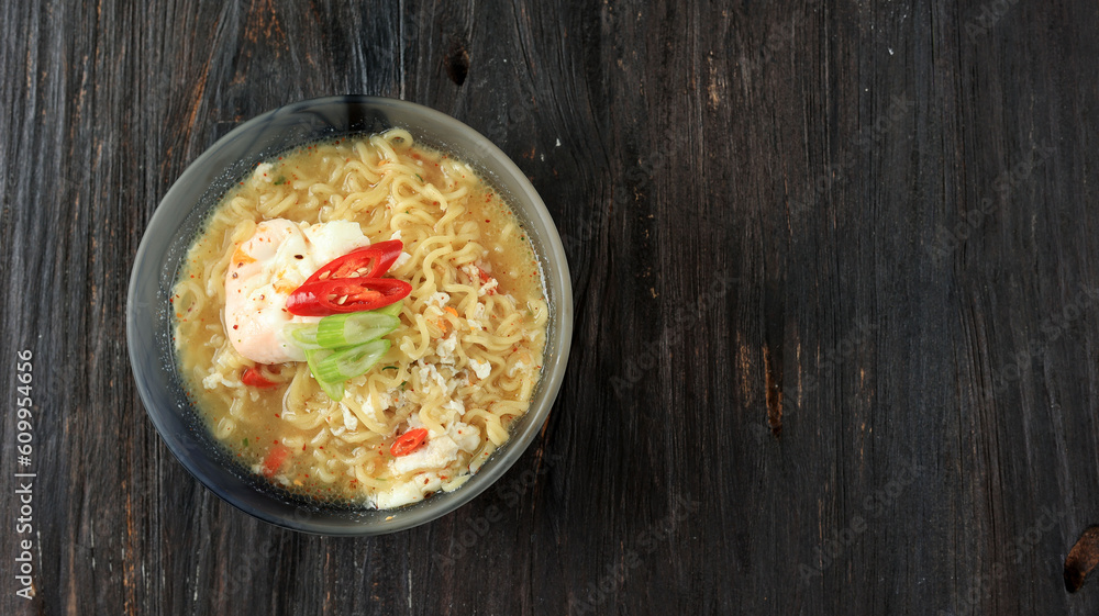 Instant Asian Ramen Noodle with Chilli and Spring Onion