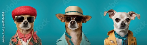 Cute chihuahua wearing elegant clothes and sunglasses. 