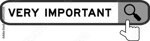 Search banner in word very important with hand over magnifier icon on white background