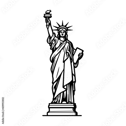 Statue Of Liberty, United States (New York). For T-shirts, stickers, tattoos, posters, isolated on white background, vector illustration.