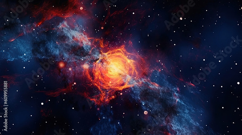 Deep space cosmos blowing away and turning into pointillism dust points with nebula on the background