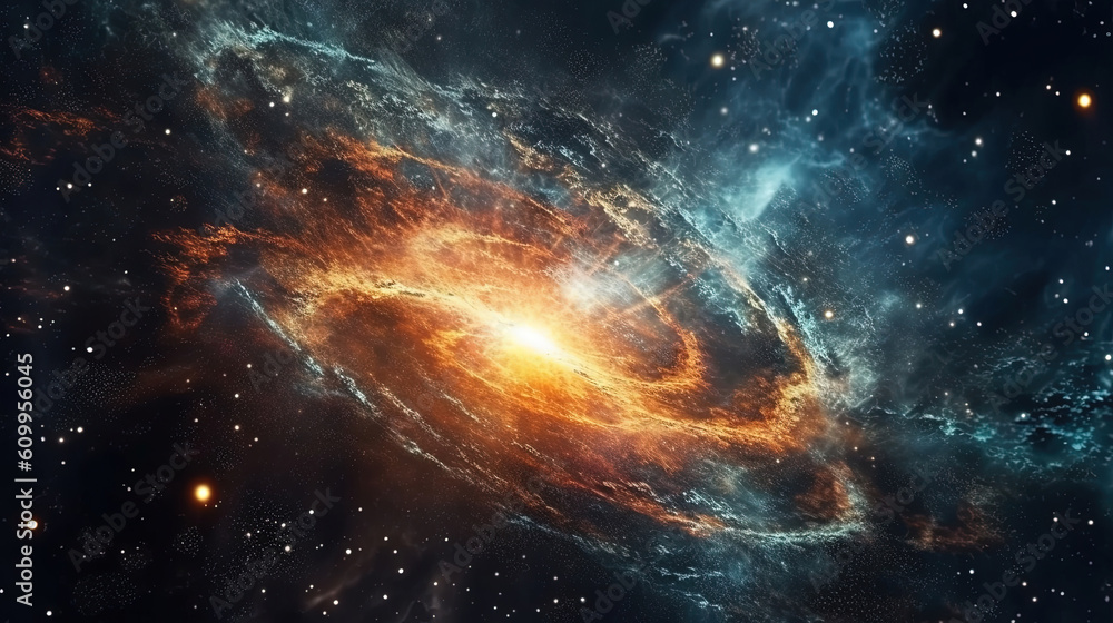 Obraz premium Deep space cosmos blowing away and turning into pointillism dust points with nebula on the background
