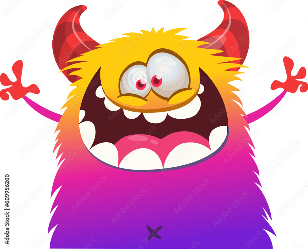.Funny cartoon monster character. Illustration of cute and happy creature or alien. Halloween vector design isolated .Funny cartoon monster character. Illustration of cute and happy creature or alien. Halloween vector design isolated