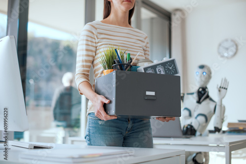 Obraz na plátne The impact of AI on employment: office worker losing her job