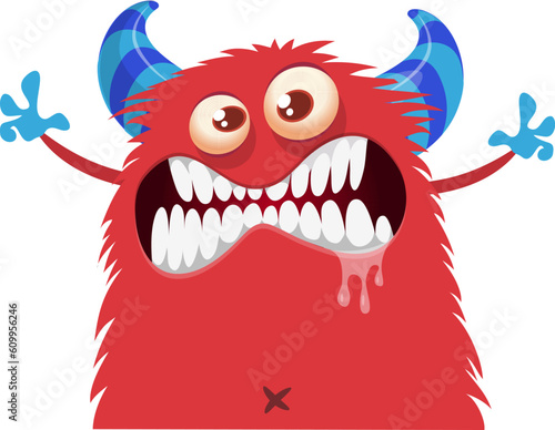 .Funny cartoon monster character. Illustration of cute and happy creature or alien. Halloween vector design isolated