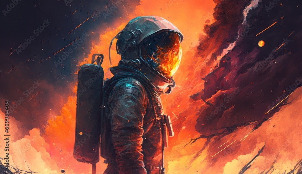 An astronaut travels through space in a new world An astronaut travels through space in a new world
