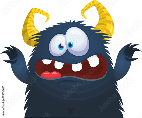 .Funny cartoon monster character. Illustration of cute and happy creature or alien. Halloween vector design isolated