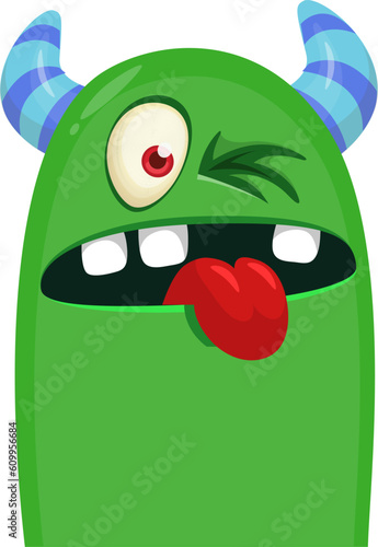 .Funny cartoon monster character. Illustration of cute and happy creature or alien. Halloween vector design isolated