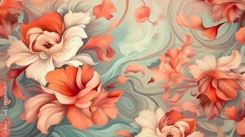 Fantasy chic vintage wallpaper of abstract blooms flower. Generative AI