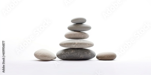 Stacked smooth grey stones. Sea pebble. Balancing pebbles isolated on white background