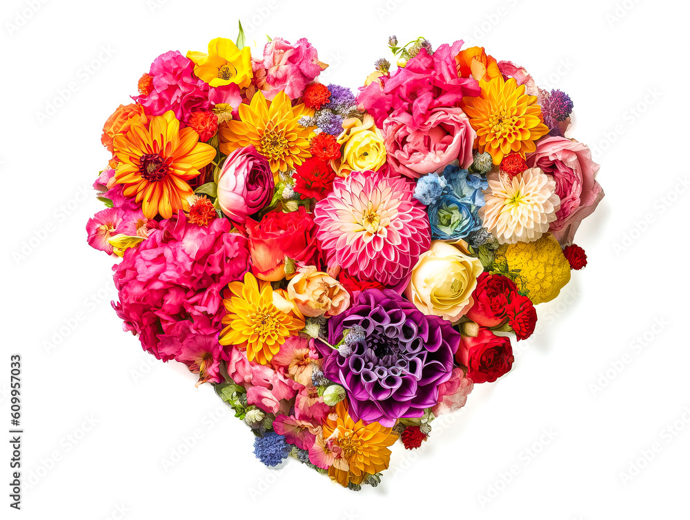 Heart made of beautiful flowers on light background. Bouquet of flowers in the shape of a heart. Ai generative Heart made of beautiful flowers on light background. Bouquet of flowers in the shape of a heart. Ai generative