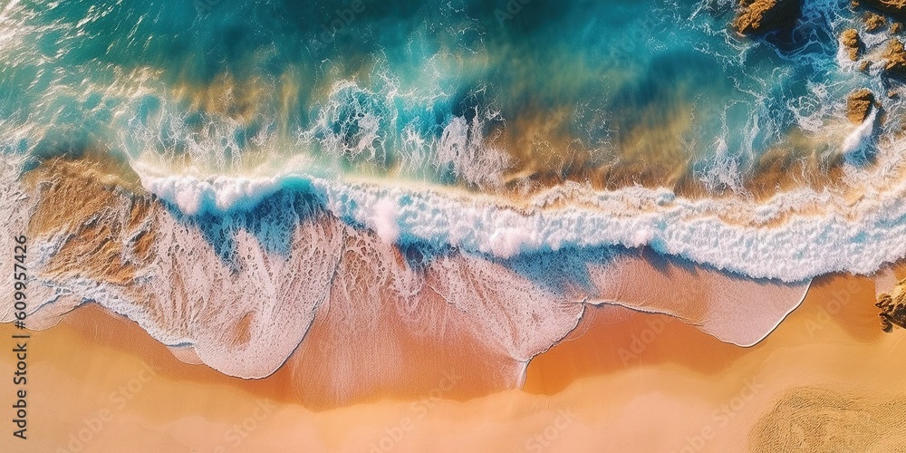 Top view of a beautiful tropical beach with sea waves