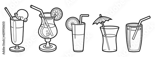 Cartoon set of doodle beverages.