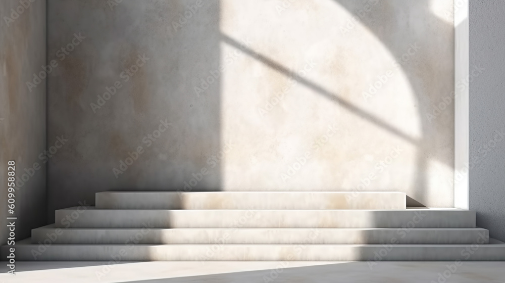 Two geometric design concrete step podium white blow. Two geometric design concrete step podium white blow.