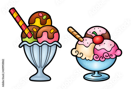 Cartoon set of doodle ice cream.