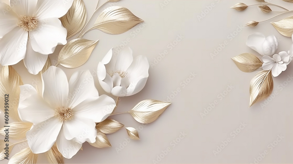Luxury white gold flowers and leaves with paper texture. Luxury white gold flowers and leaves with paper texture.