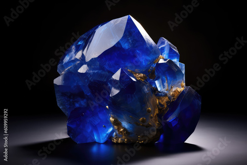rough blue sapphire and diamonds gemstones crystals raw amethyst tanzanite dark background. (ai genearated) photo
