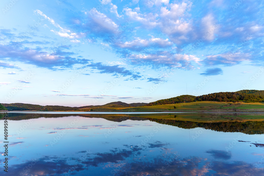 Northeast Summer Reservoir Evening Scenery Northeast Summer Reservoir Evening Scenery