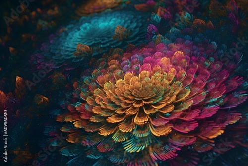 Abstract flowers wallpaper for desktop, in the style of surrealistic elements, darktable processing, fine feather details ai, generative, generative ai