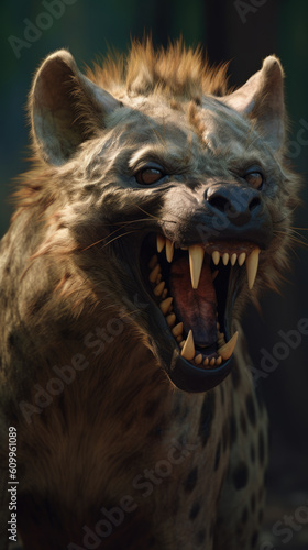 Portrait of a wild hyena. Hyaenidae. Generative AI
