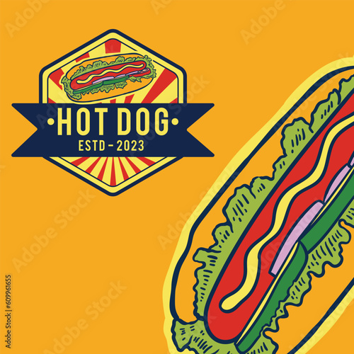 colorful vintage logo hot dog