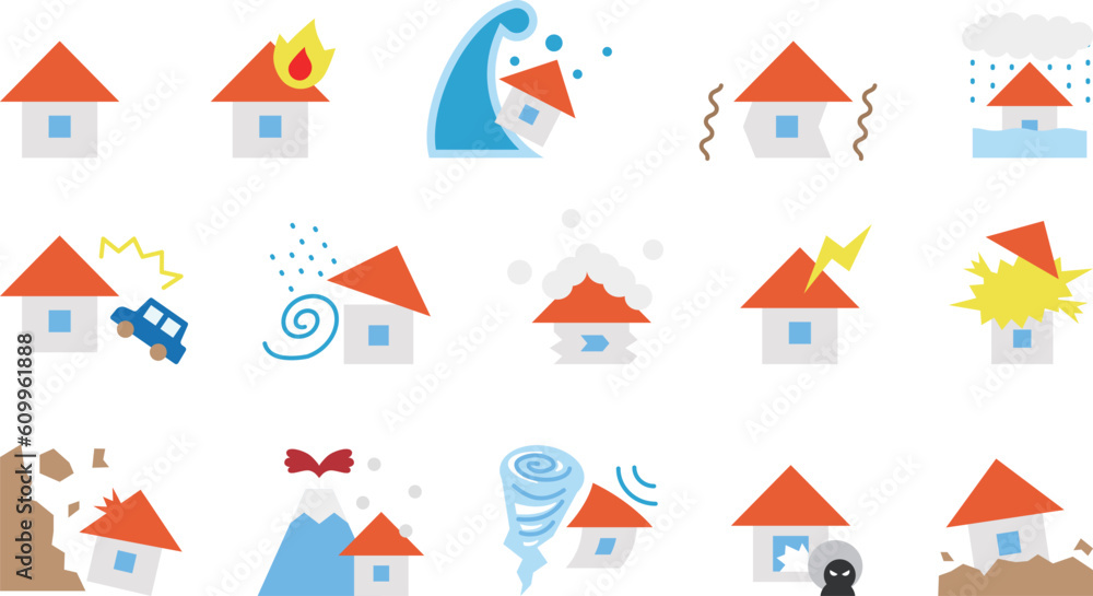 住宅被害・災害 イラストセット 01 カラー ふちなし 住宅被害・災害 イラストセット 01 カラー ふちなし