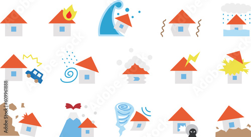 住宅被害・災害　イラストセット　01　カラー　ふちなし