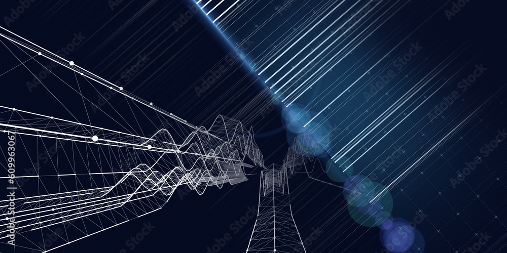 Obraz premium Abstract background white grid in color graph with dots and lines on dark. Technology wireframe interlacement concept in virtual space. Big Data. Banner for business, science and technology.