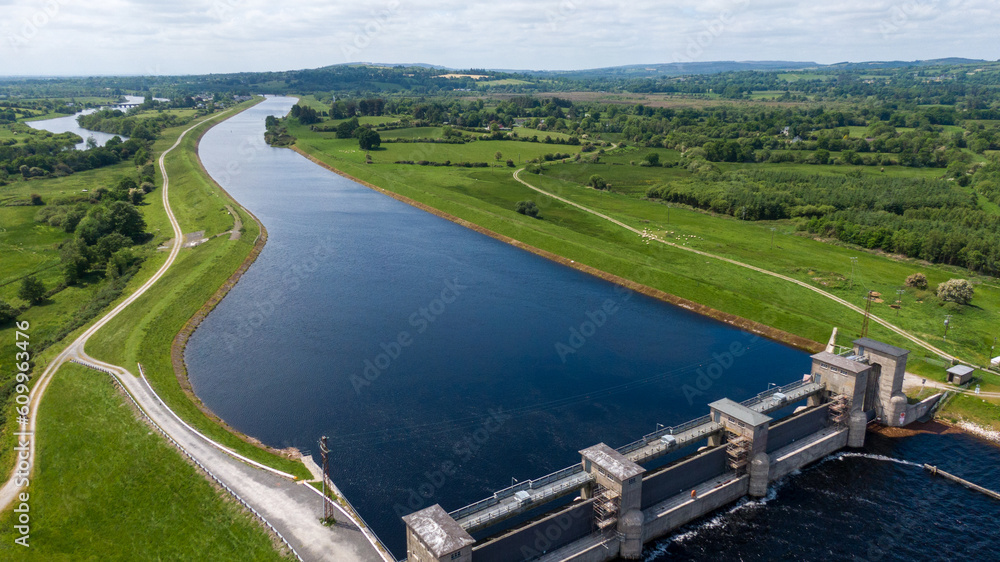 Fototapeta premium O'Brien's Bridge water dam, Clare Ireland -May,28, 2022,Parteen Weir