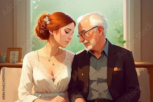 Paint drawing of a father with his daughter at her wedding. Generative AI