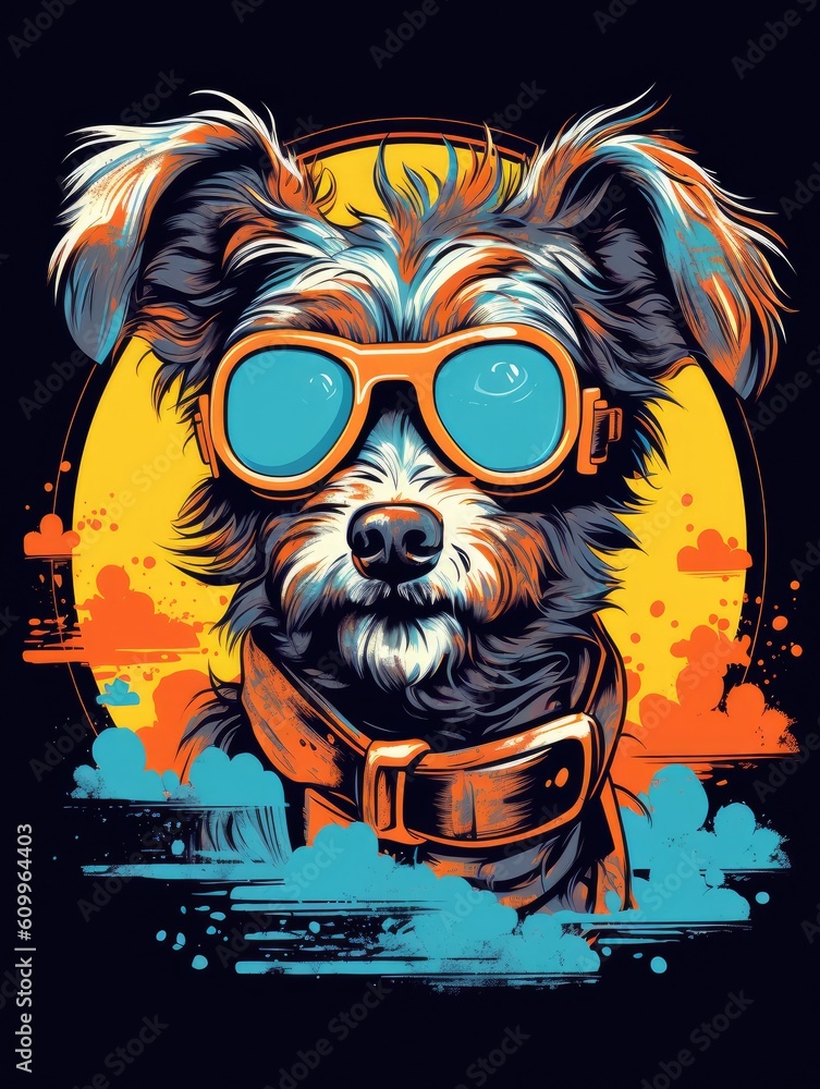 Funny dog retro design. Print for T-shirts. Generative AI