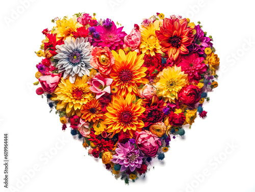 Heart made of beautiful flowers on light background. Bouquet of flowers in the shape of a heart. Ai generative