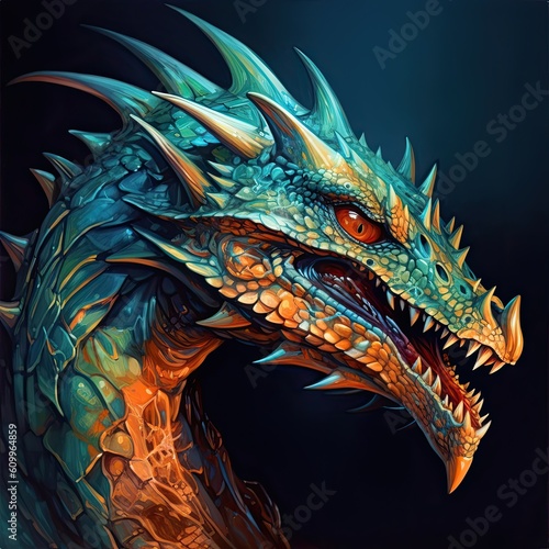Dragon's head spiked on a dark background. Generate Ai Generative AI