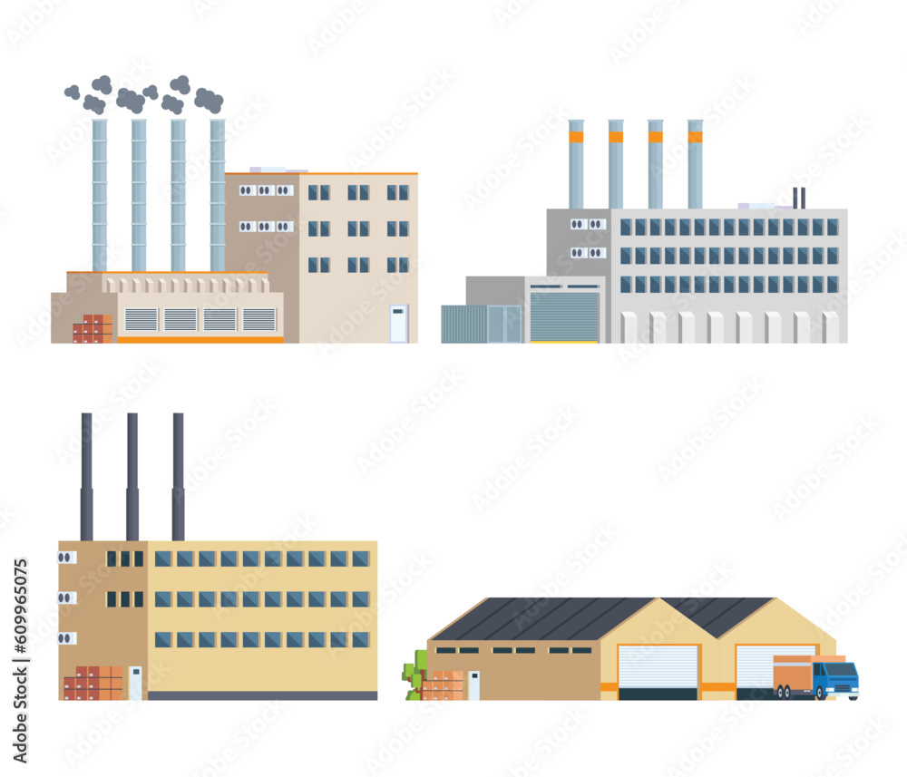Vector element factory buildings collection. Flat design concept for city illustration	