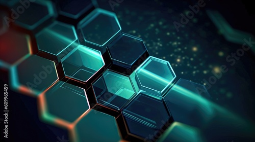 Abstract background with glass hexagons geometry desktop wallpaper Generative AI Illustration