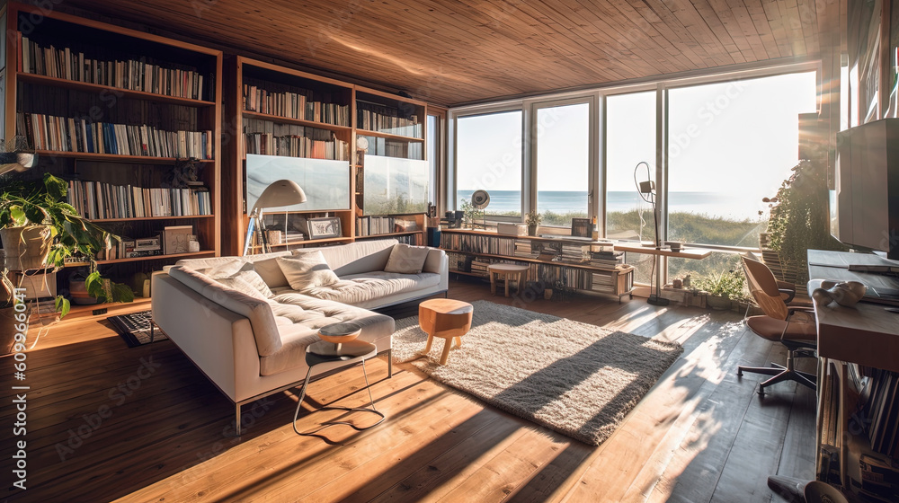Modern interior design with view on the ocean Modern interior design with view on the ocean