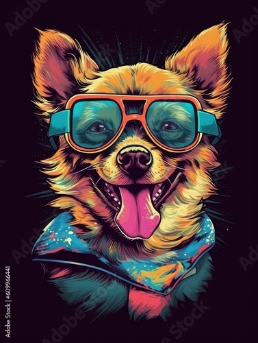 Funny dog retro design. Print for T-shirts. Generative AI © Viktor